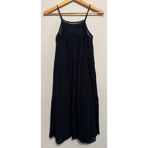 Gap Women's Black Tiered Dress Crochet Sleeveless A-Line Shift Pockets Boho
